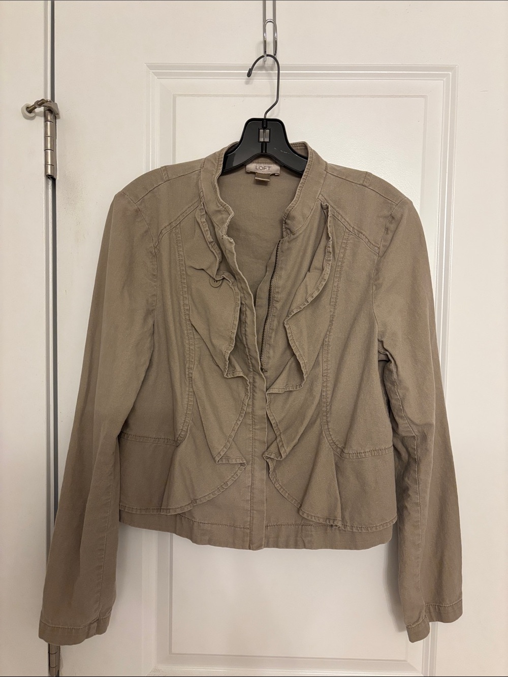 LOFT Ruffle Front Blazer Jacket - Taupe Size Medium